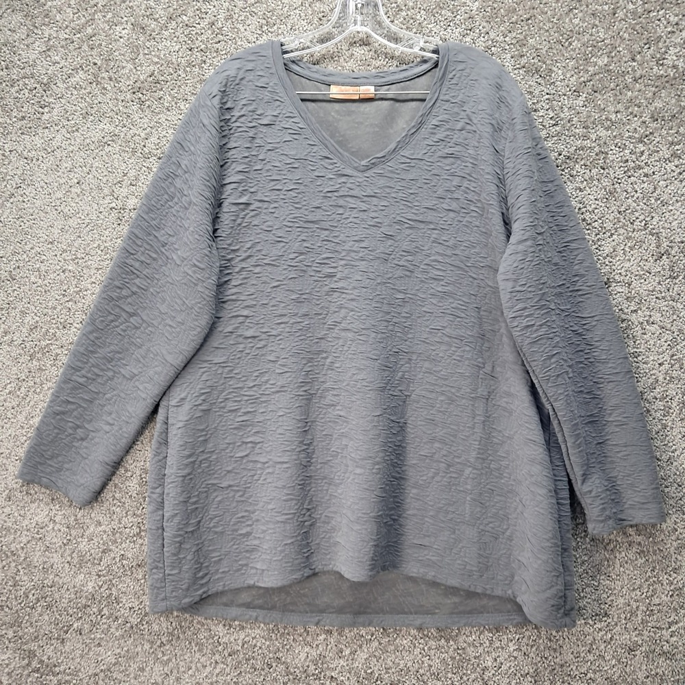 NorthCrest Classic Womens 1X Grey Textured Long Sleeve V-Neck Tunic Top